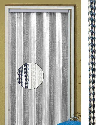 Produktbild von Türvorhang 60x190cm blau/weiß Polyester Fadenvorhang, Sichtschutz für Wohnmobil