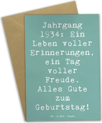 Produktbild von Mr. & Mrs. Panda babykarte Spruch 1934 Geburtstag - Meeresbrise - Geschenk, osterkarten, Happy Birthday, Erinnerungsstücke, osterkarte, Alter, weihnachtskarten, Grußkarte