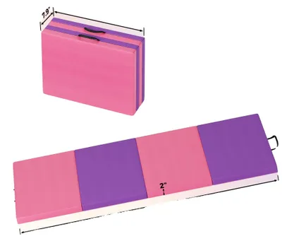 Immagine prodotto di Tappetino da ginnastica, modello pieghevole e portatile, superficie antiscivolo, rosa a 4 pannelli