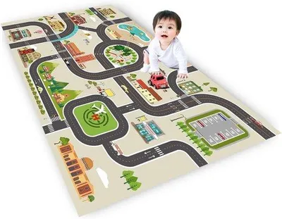 Produktbild von Famanu Spielmatte Stadtleben Antirutsch - Blau Grün Grau - 80 x 120 cm