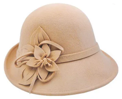 Produktbild von Ulalaza Damen Winter Wolle Filz Cloche Hut mit breitem Rand, Retro Blume Bowknot