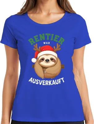Produktbild von Rentier war t Weihnachten Faultier Geschenk Lustig Damen T-Shirt, Blau, M