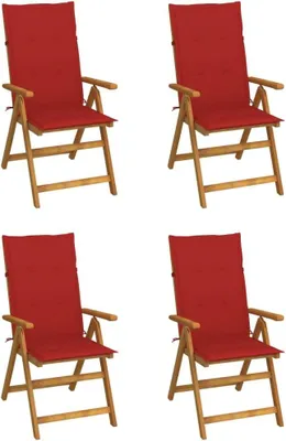 Produktbild von 4er-Set neigbare Gartenstühle aus massivem Akazienholz mit verstellbaren und klappbaren Kissen, 5 Positionen, für den Außenbereich, zum Entspannen und Essen im Freien, rot