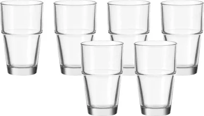 Produktbild von LEONARDO HOME Solo Trink-Glas, stapelbare Glas-Becher, spülmaschinengeeignetes Wasser-Glas, 6er Set, 370 ml, 043400