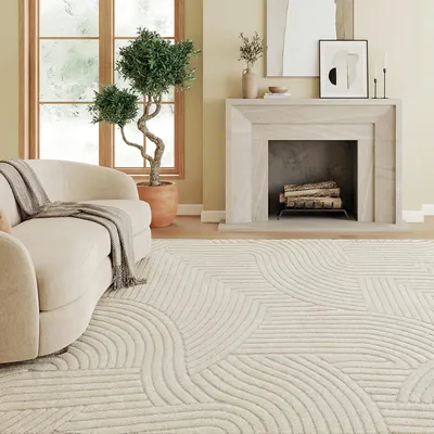 Obrázek produktu pro Koberec HOMCOM Geometrický koberec do obývacího pokoje s vysokým vlasem a moderním designem