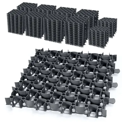 Produktbild von Garronda Rasengitter befahrbar 100 Stück (25 m²) 50x50x4 cm Kunststoff Parkplatzgitter zur Bodenbefestigung Kiesstabilisierung Drainage Stecksystem GD-0224 Schwarz