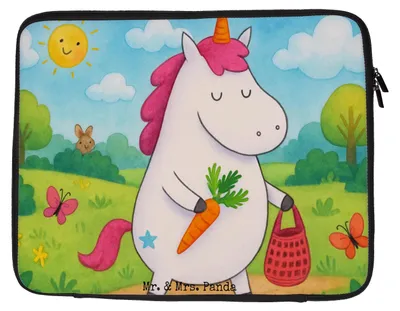 Produktbild von Mr. & Mrs. Panda Laptop Tasche Einhorn Vegan Design 20 x 28 cm - Weiß - Geschenk, Veganismus, Gesund essen, Leben, Hülle, Rohkost, Unicorn, Sleeve, Veganer, Notebook