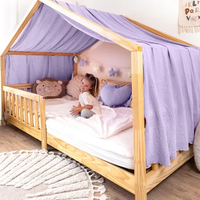 Obrázek produktu pro Nebesa na domečkovou postel 135x320 cm lila se zlatou aplikací - 1 pruh látky