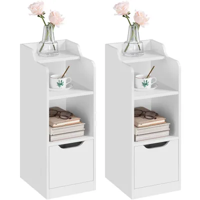 Produktbild von Yaheetech 2er Set Nachttisch 25 cm schmaler Beistelltisch mit Schublade, moderne Nachtkonsole mit 2 Staufächern, Weiß