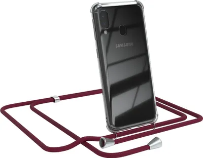 Produktbild von EAZY CASE Handykette kompatibel mit Samsung Galaxy A20e, Handyhülle mit Umhängeband, Handykordel, Schutzhülle Clear, Band in Rot