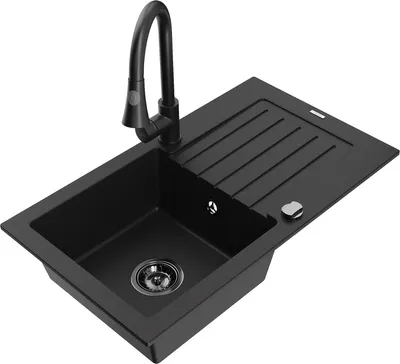 Produktbild von Mexen Pablo 1 Becken-Granitspüle mit Abtropffläche und Mischbatterie Elia, Schwarz - 6510-77-670101-70-B