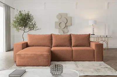 Produktbild von Ecksofa Sofa mit Schlaffunktion ESTELLE Stoff Abriamo Rostbraun Ottomane Links