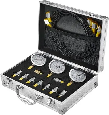Productafbeelding van Hydraulische druksensorenset - Manometerkit - 3 druksensoren 250/400/600 bar - 3 testslangen van 3 meter - 9 testkoppelingen/adapters - Transportkoffer - Geschikt voor wielladers/tractoren/bouwvoertuigen