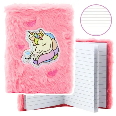 Produktbild von Plüsch-Notizbuch liniert Einhorn Pink A6 80 Blatt