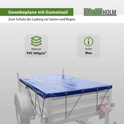 Produktbild von Anhänger Flachplane Blau mit Gummigurt incl. 3 Alubügel  2075x1140x50mm Gewebeplane