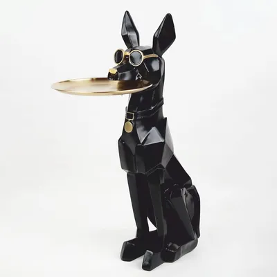 Obrázek produktu pro Casa Padrino Dekorativní postava dobrmana s podnosem černá / zlatá V. 77 cm - Deco sochařství