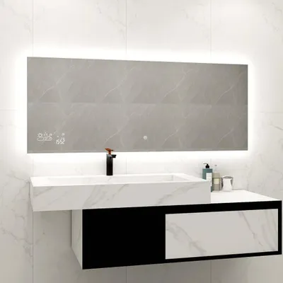 Produktbild von Heidenfeld LED Badezimmerspiegel | Wandspiegel mit Heizung - Infrarot Spiegelheizung - WLAN Display- Wetteranzeige - Dimmbar Anti-Beschlag - 500 Watt