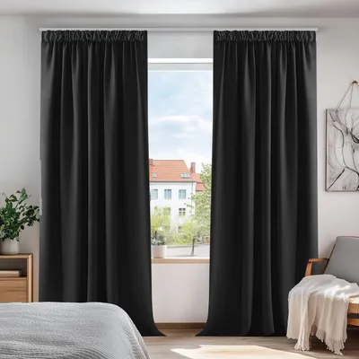 Produktbild von Blickdichte Gardine mit Kräuselband 240x140 cm Schwarz 2er Set