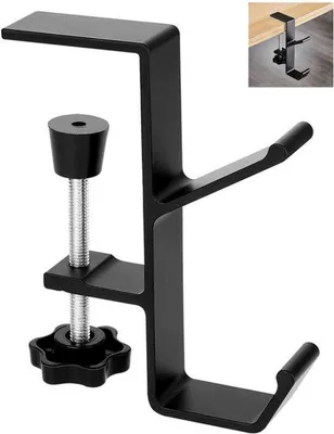 Produktbild von 1 x Kopfhörerhalter, Kopfhörerhalter unter dem Schreibtisch, verstellbarer Kopfhörerhalter, Gaming Headsethalter, Universalhaken für Kopfhörer, Schlüsselhalter (schwarz)