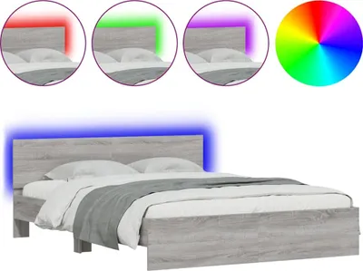 Produktbild von vidaXL Bettgestell mit Kopfteil LED-Beleuchtung Grau Sonoma 150x200 cm
