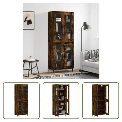 Produktbild von The Living Store Highboard Räuchereiche 69,5x34x180 cm Holzwerkstoff