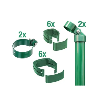 Zdjęcie produktu dla Alberts 601652 Zestaw łączący bramę z siatki falistej z siatką zgrzewaną Fix-Clip Pro®, zestaw, 2s, cynk-fosforanowany na zielono, do zabetonowania, Ø słupka bramy: 60 mm, wysokość ogrodzenia: 1220 mm