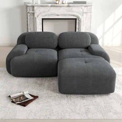 Produktbild von Clinvia Ecksofa, Modulares Sofa, Cordstoff Sofa, ohne Montage, modular kombinierbar, für Wohnzimmer, Ruhezonen und Schlafzimmer, Grau
