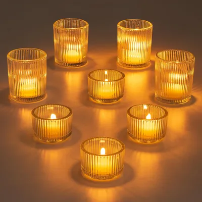 Imagen del producto de Juego de 8 portavelas de cristal con diseño acanalado