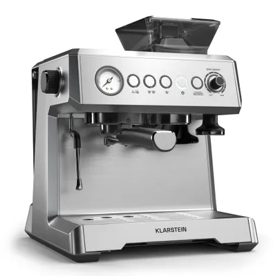 Produktbild von Klarstein GrandPresso Siebträgermaschine Mit Mahlwerk – 20 Bar, 1.350 W, Integriertes Präzisionsmahlwerk, Dampfdüse, 2,3-l-Wassertank, Tassenwärmer