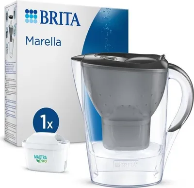 Obrázek produktu pro BRITA Marella Graphite konvice na vodu s filtrem, objem 2,4 l (1,4 l filtrované vody), 1 kazeta Maxtra Pro All-In-1, redukuje PFAS, chlor, pesticidy, vápník