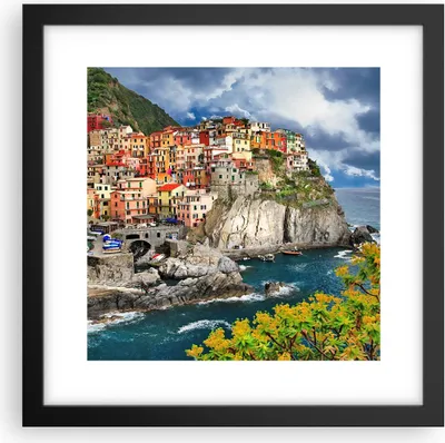 Produktbild von Gerahmtes Poster - Schwarzer Rahmen - Italien küste felsen landschaft - 30x30 cm - Wand Bild - Wanddeko - Wandbilder - Wandposter - Bilderrahmen - Bilder - Kunstdruck - Wandbild - P2BAC30x30-2710
