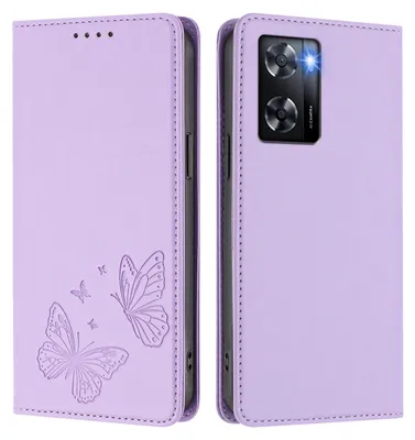 Image de Étui en cuir pour Oppo A57e/A57s/A57 4G/A77s/A77 4G, motif papillon en relief, étui à rabat avec porte-appareil, violet clair