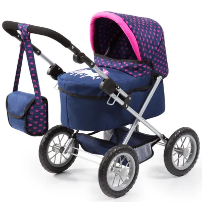 Image de Omgoods - Poussette pour poupées avec barre de poussée réglable et panier de rangement intégré