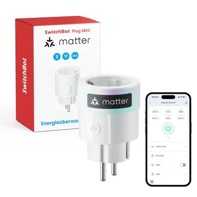 Produktbild von SwitchBot Plug Mini Matter WLAN-Steckdose 16A Typ-F - Energieüberwachung, Matter, Bluetooth, Alexa/Google/Siri/Home Assistant