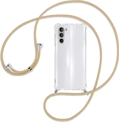 Produktbild von Handykette Backcover-Schutzhülle mit Band (Metall silberfarben) für Motorola Moto G52 / G82 - caramel