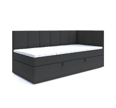 Produktbild von Boxspringbett POLA 100x200 cm, T25 Topper, Kinderbett, Jugendbett, Einzelbetten, Bett, Stauraum Polsterbett, Matratze H3, RECHTS (Schwarz - Itaka 15)