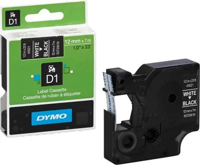 Immagine prodotto di Nastro per etichettatura DYMO D1 per LabelManager, bianco su nero, standard, 12 mm