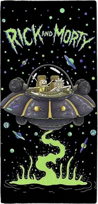 Image de Rick And Morty - Serviette, UFO AG2599 (140 cm x 70 cm) (Noir/vert)