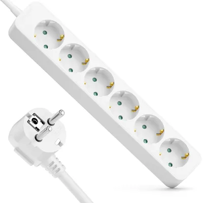 Produktbild von deleyCON 6-Fach Steckdosenleiste mit 90° Winkelstecker - 3,0m Kabel - 6x Schutzkontaktbuchse Mehrfachsteckdose Stromkabel Verteiler Verlängerung Stromleiste Haushalt Büro 3680W 16A - Weiß