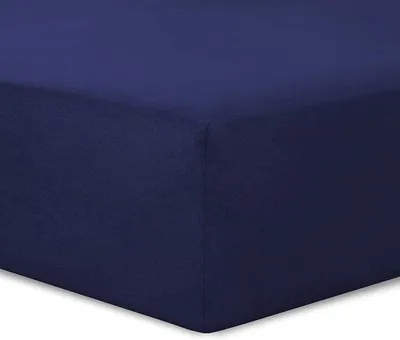 Productafbeelding van Fitted Sheet 150x200 cm - Donkerblauw - 100% Katoen - Hoekhoogte 30 cm - Elastische Hoeken - Perfect voor Matras