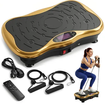 Imagen del producto de Extralink Plataforma Vibratoria Fitness 200W, 99 Velocidades, 5 Programas, Bluetooth, Dorada