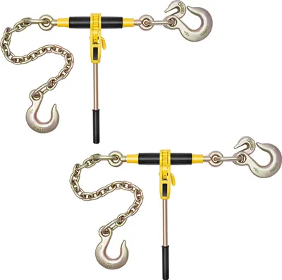 Image de Tendeur à cliquet SucceBuy avec chaînes d'arrimage G80 10 mm x 62 cm, lot de 2, capacité de charge 4173 kg, convient pour des chaînes de 10-12,7 mm pour l'arrimage de la charge, idéal pour les remorques de camion à plateau