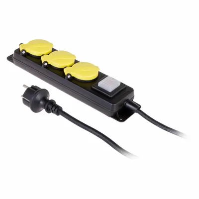 Produktbild von Awtools Werkstatt Verlängerungskabel Schwarz 3 Steckdosen 5.0M Geerdet, Schalter Ip44 3X1.5Mm