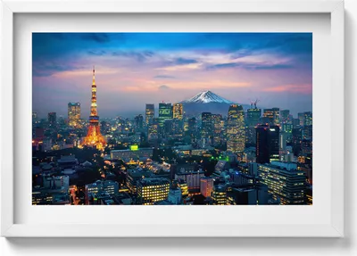 Produktbild von Stadt bei Nacht– Wandbild mit Rahmen – Gerahmtes Bild  – Wanddekoration – 60x40 cm –  Schwarz Rahmen