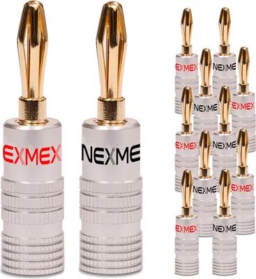 Produktbild von NEXMEX Bananenstecker 4mm schraubbar 24K vergoldet Lautsprecherkabel 12x Stecker