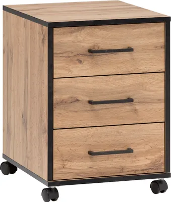 Produktbild von Möbelpartner Rollcontainer Panda | HxBxT 57x40x50cm (Höhe mit Rollen) | 3 Schubladen | Eiche