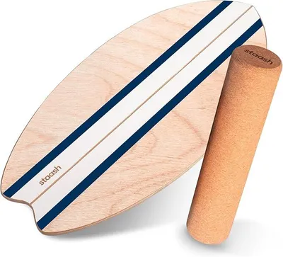 Imagen del producto de Tabla de equilibrio de madera – Entrenador profesional para el equilibrio, incluye alfombrilla protectora, rodillo, semiesfera y pelota de corcho + curso en video – Surf en interiores y entrenamiento de estabilidad