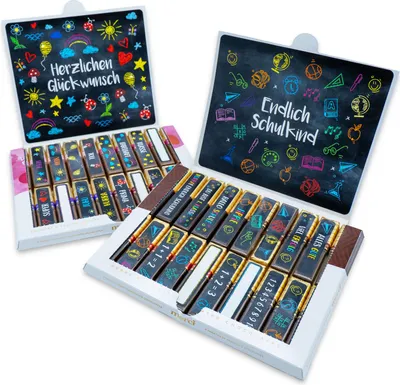 Produktbild von younikat Aufkleber-Set Einschulung und Glückwunsch passend für Merci Pralinen I Geschenk Schulanfang I you0113