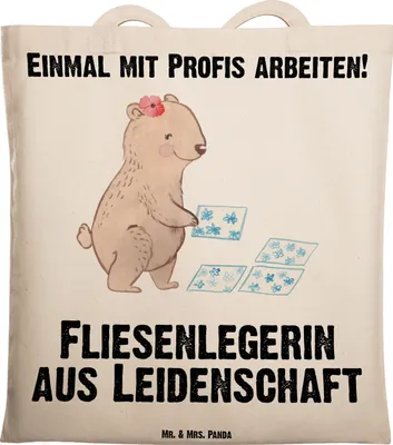 Produktbild von Mr. & Mrs. Panda Shopping Tasche Fliesenlegerin Leidenschaft - Transparent - Geschenk, Lustig, Tragetasche, Gesellenprüfung, Beruf, Jutebeutel, Tote Bag, Einkaufstasche
