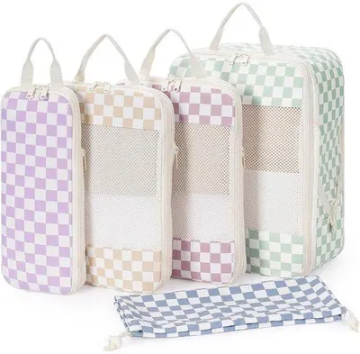 Produktbild von Famanu Kofferorganizer Set 5-teilig - Packwürfel für Koffer, Rucksack und Handgepäck - Checker Design